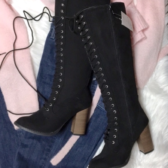 a new day Shoes - NWT Back Lace Up Black Sexy Suede Boot Side Zip